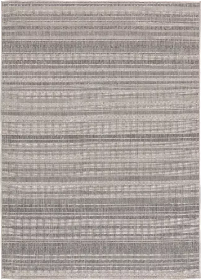 TESSO LIVING Vloerkleed voor binnen en buiten Antislip Balkon Terras Keuken Gestreept -Lichtgrijs Ø160 cm (rond) UV- en Weersbestendig Modern Tuintapijt