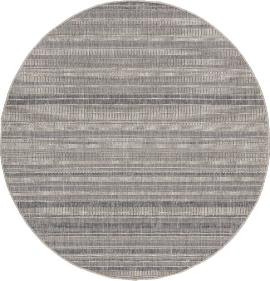 TESSO LIVING Vloerkleed voor binnen en buiten Antislip Balkon Terras Keuken Gestreept -Lichtgrijs Ø200 cm (rond) UV- en Weersbestendig Modern Tuintapijt