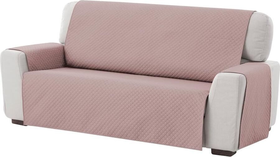 Adele fauteuilbeschermer bankhoes 3-zits omkeerbaar gevoerde bankbescherming. Kleur roze