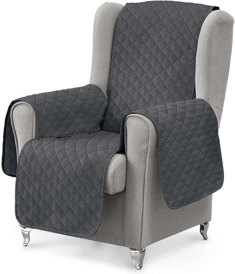 Textil-Home fauteuilbeschermer Relax Luka (pak 2 stuks) 1 zits 55cm bankhoes omkeerbare gewatteerde bankbeschermer. Grijze bankbeschermer