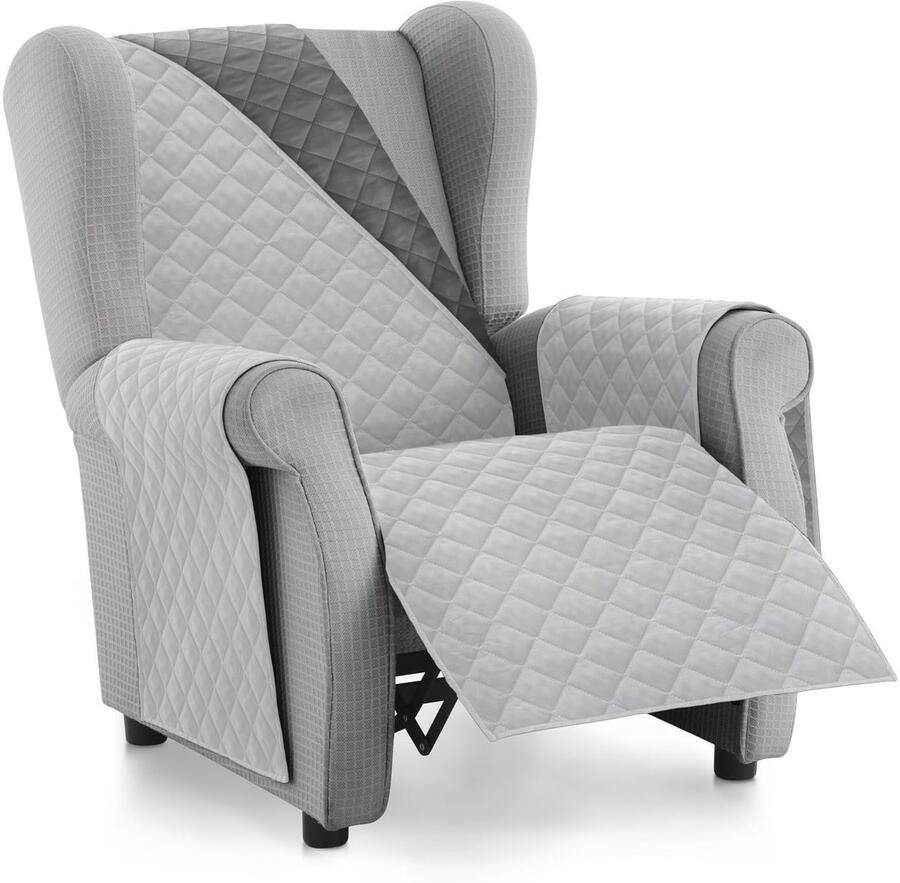Textil-Home fauteuilbeschermer Relax MALU 1-zits omkeerbare gewatteerde bankbeschermer. Kleur lichtgrijs