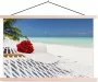 TextilePosters Hangmat met bloemen en een hoed op een tropisch strand schoolplaat platte latten blank 150x100 cm Foto print op textielposter (wanddecoratie woonkamer slaapkamer) Zee en Strand - Thumbnail 1