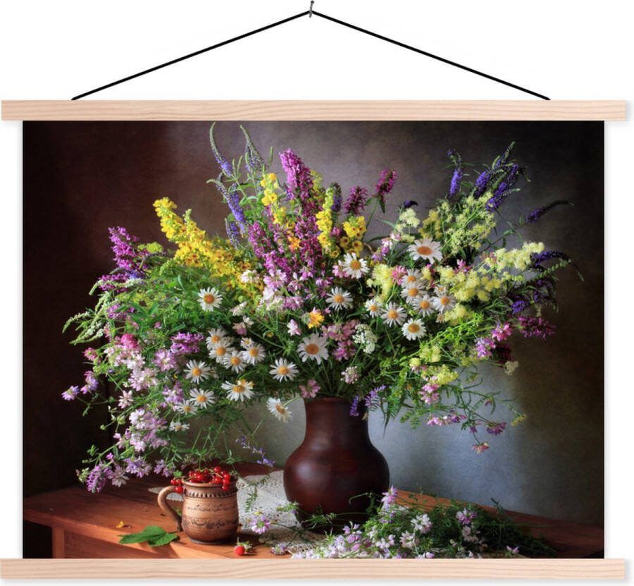 TextilePosters Posterhanger incl. Poster 120x90 cm Schoolplaat Bloemen Tafel Stilleven Boeket Vaas Textielposter Blanke latten - Foto 2