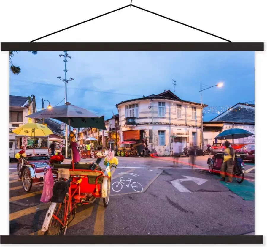 TextilePosters Posterhanger incl. Poster Schoolplaat Fietsen Parasol Maleisië 150x113 cm Zwarte latten