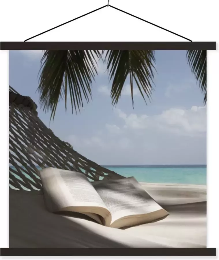 TextilePosters Posterhanger incl. Poster Schoolplaat Hangmat Boek Strand 120x120 cm Zwarte latten