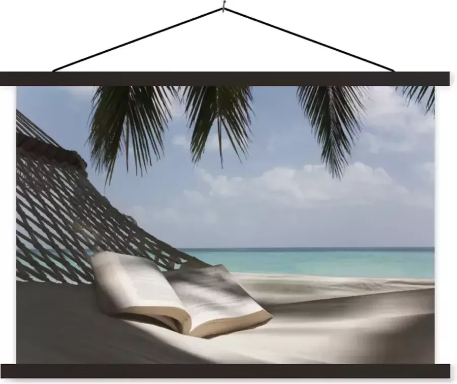 TextilePosters Posterhanger incl. Poster 120x80 cm Schoolplaat Hangmat Boek Strand Textielposter Zwarte latten