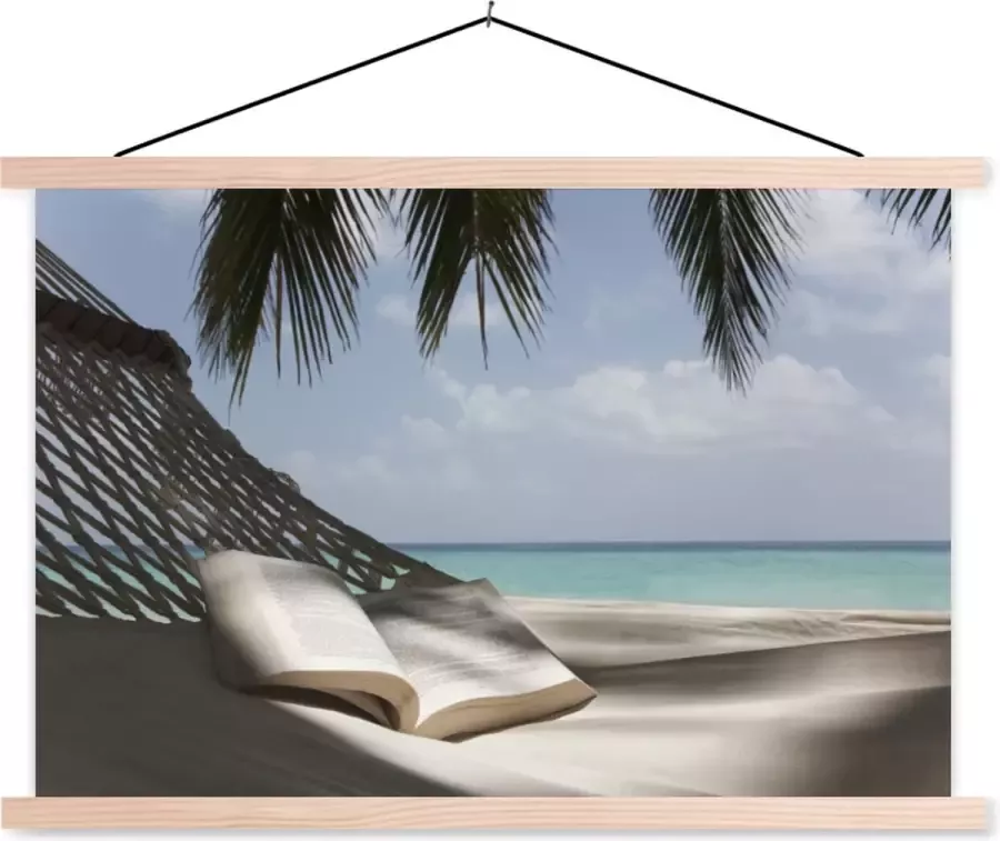 TextilePosters Posterhanger incl. Poster Schoolplaat Hangmat Boek Strand 150x100 cm Blanke latten - Foto 1