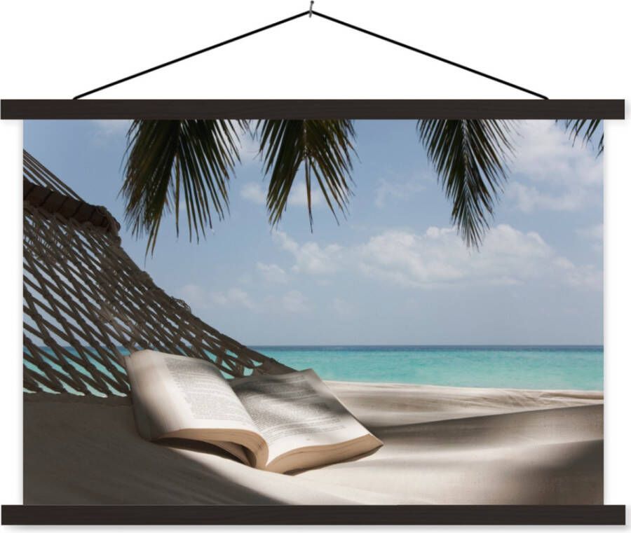 TextilePosters Posterhanger incl. Poster Schoolplaat Hangmat Boek Strand 150x100 cm Zwarte latten