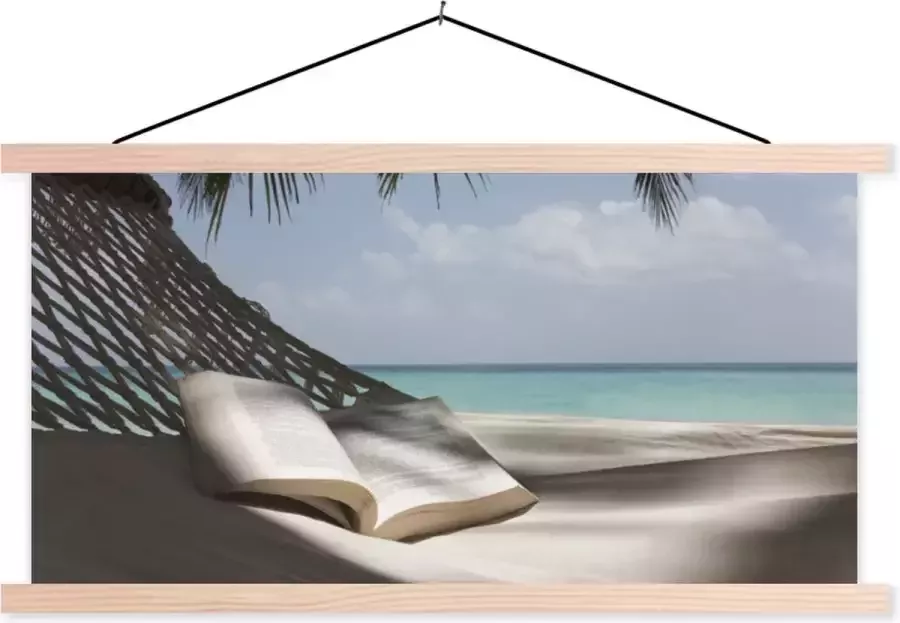 TextilePosters Posterhanger incl. Poster 150x75 cm Schoolplaat Hangmat Boek Strand Textielposter Blanke latten