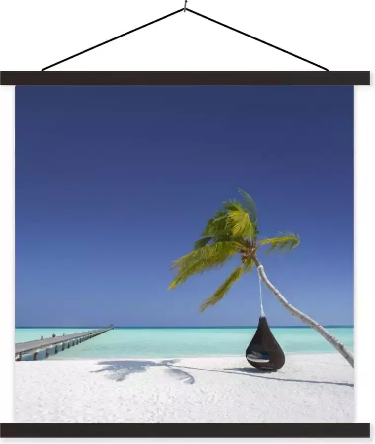 TextilePosters Posterhanger incl. Poster Schoolplaat Hangmat Palmboom Strand 120x120 cm Zwarte latten