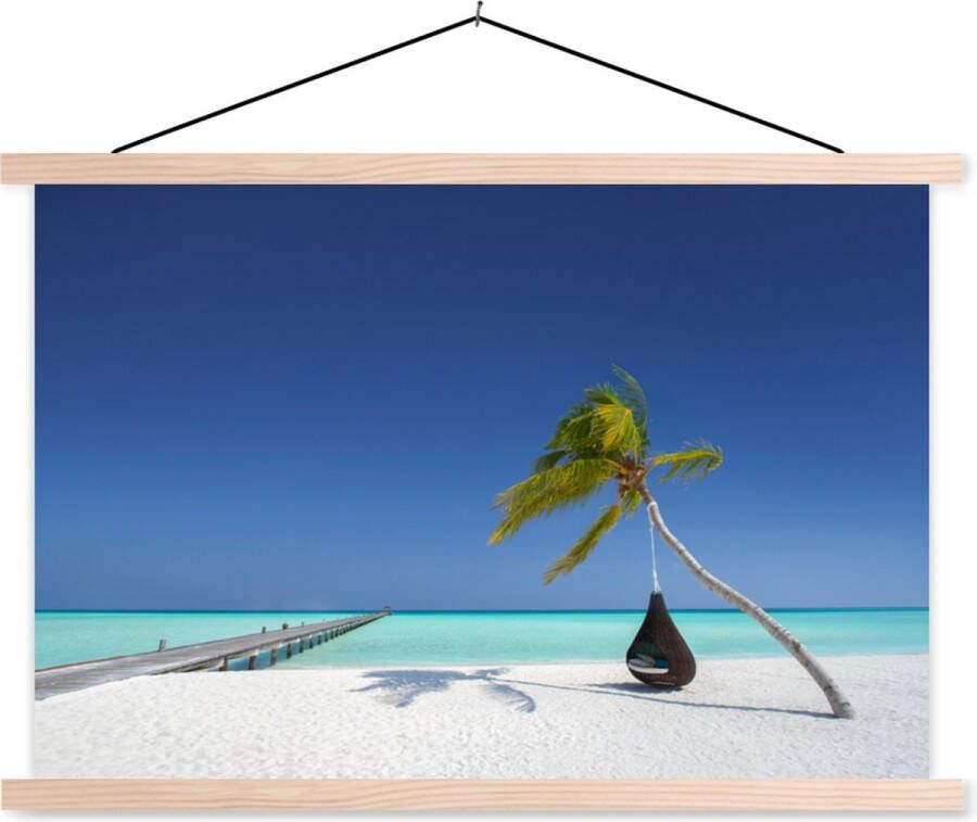 TextilePosters Posterhanger incl. Poster Schoolplaat Hangmat Palmboom Strand 120x80 cm Blanke latten