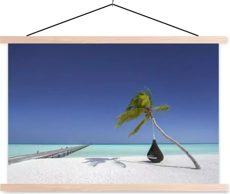 TextilePosters Posterhanger incl. Poster Schoolplaat Hangmat Palmboom Strand 150x100 cm Blanke latten