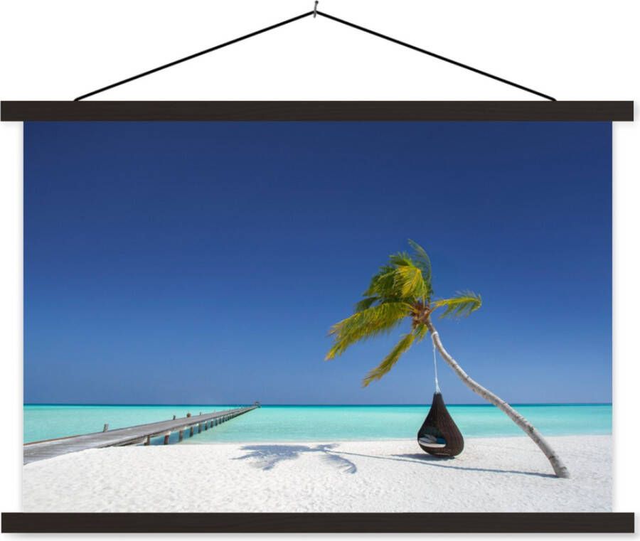 TextilePosters Posterhanger incl. Poster Schoolplaat Hangmat Palmboom Strand 150x100 cm Zwarte latten