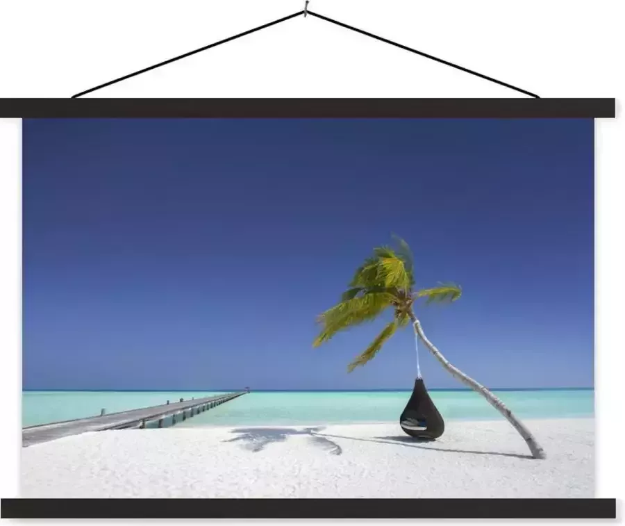 TextilePosters Posterhanger incl. Poster 150x100 cm Schoolplaat Hangmat Palmboom Strand Textielposter Zwarte latten