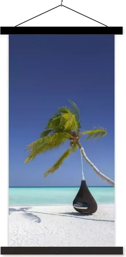 TextilePosters Posterhanger incl. Poster Schoolplaat Hangmat Palmboom Strand 40x80 cm Zwarte latten