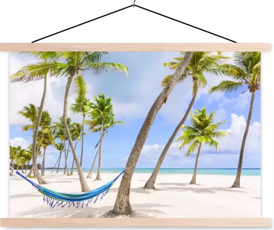 TextilePosters Posterhanger incl. Poster 120x80 cm Schoolplaat Hangmat Strand Palmbomen Textielposter Blanke latten