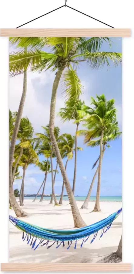 TextilePosters Posterhanger incl. Poster 60x120 cm Schoolplaat Hangmat Strand Palmbomen Textielposter Blanke latten