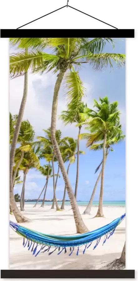 TextilePosters Posterhanger incl. Poster 90x180 cm Schoolplaat Hangmat Strand Palmbomen Textielposter Zwarte latten