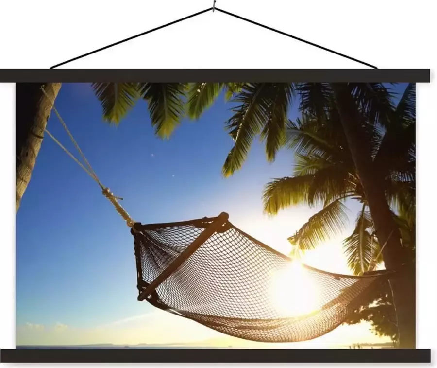 TextilePosters Posterhanger incl. Poster 120x80 cm Schoolplaat Hangmat Strand Zon Textielposter Zwarte latten