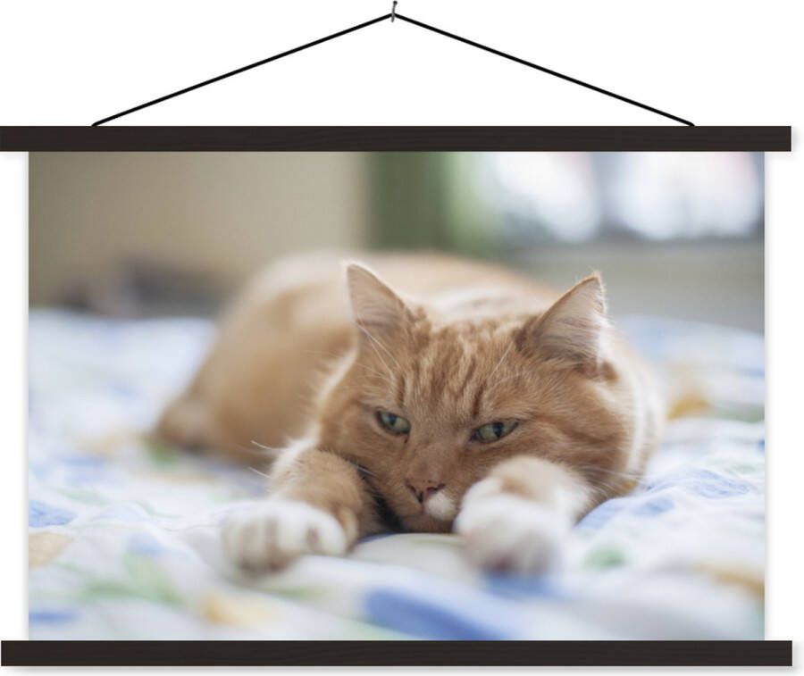 TextilePosters Posterhanger incl. Poster 60x40 cm Schoolplaat Kat Bed Bedsprei Meisjes Kinderen Jongens Kind Textielposter Zwarte latten