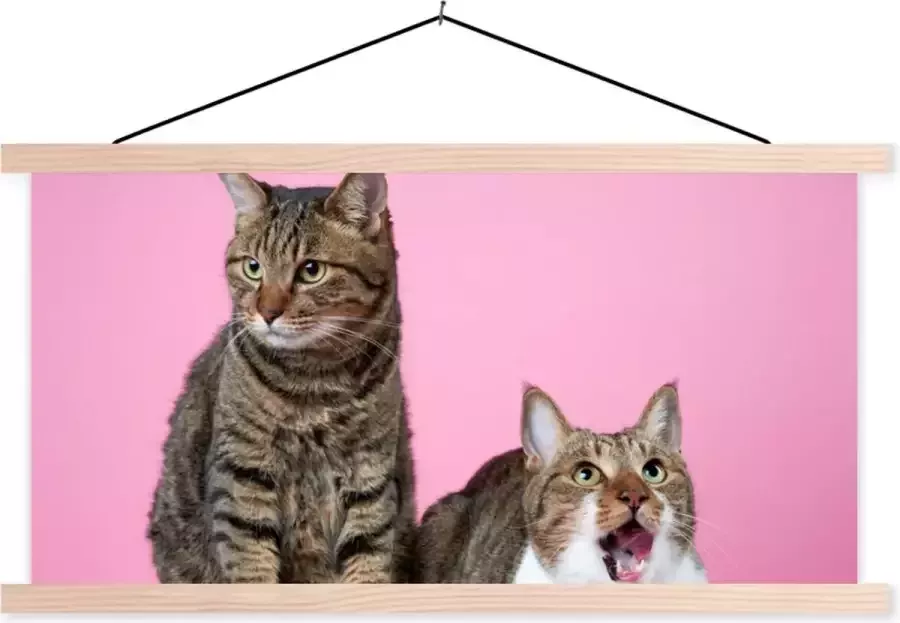 TextilePosters Posterhanger incl. Poster Schoolplaat Kat Roze Poef Meisjes Kinderen Meiden Kind 150x75 cm Zwarte latten