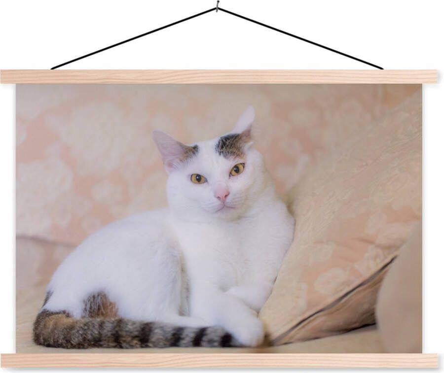 TextilePosters Posterhanger incl. Poster 120x80 cm Schoolplaat Kat Wit Bank Meisjes Kinderen Jongens Kids Textielposter Blanke latten
