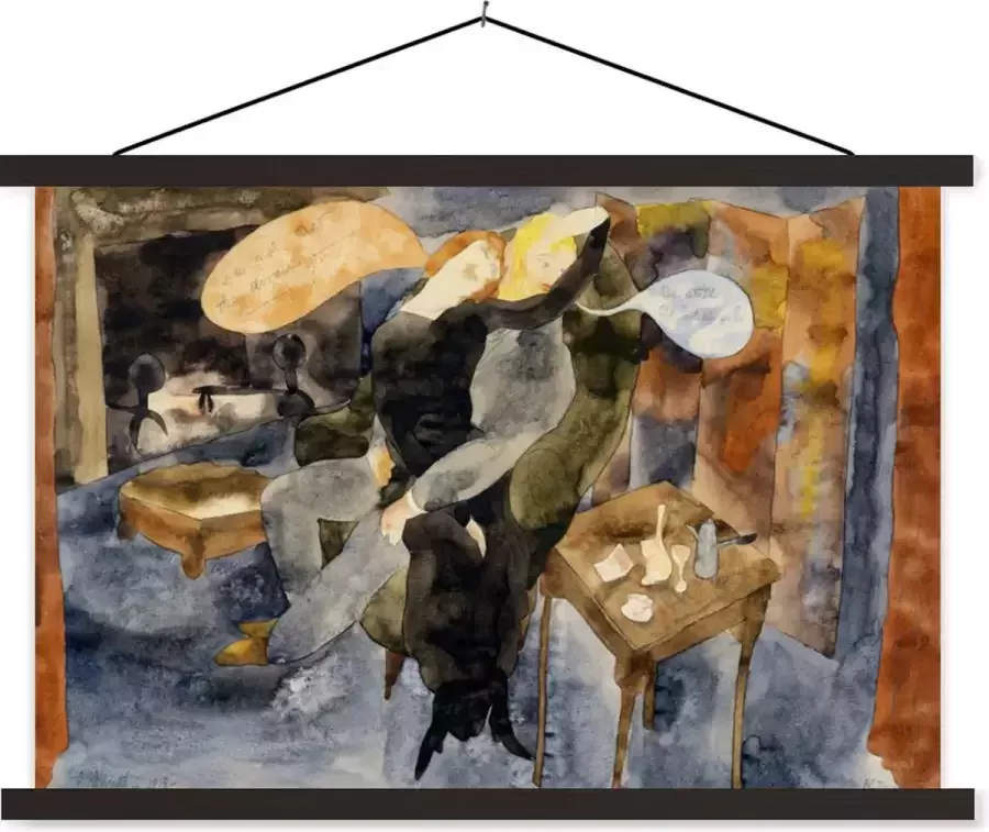 TextilePosters Posterhanger incl. Poster Schoolplaat Man and woman on chair schilderij van Charles Demuth 90x60 cm Blanke latten