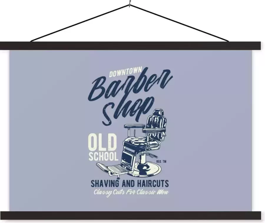 TextilePosters Posterhanger incl. Poster 60x40 cm Schoolplaat Mancave Stoel Barber Luxe Vintage Textielposter Zwarte latten Vaderdag cadeau Geschenk Cadeautje voor hem Tip Mannen