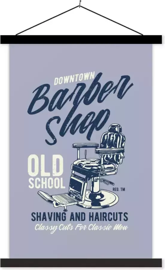 TextilePosters Posterhanger incl. Poster 40x60 cm Schoolplaat Mancave Stoel Barber Vintage Textielposter Zwarte latten Vaderdag cadeau Geschenk Cadeautje voor hem Tip Mannen