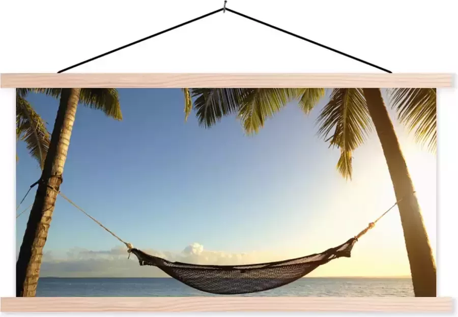 TextilePosters Posterhanger incl. Poster Schoolplaat Palmbomen Hangmat Lucht 120x60 cm Blanke latten