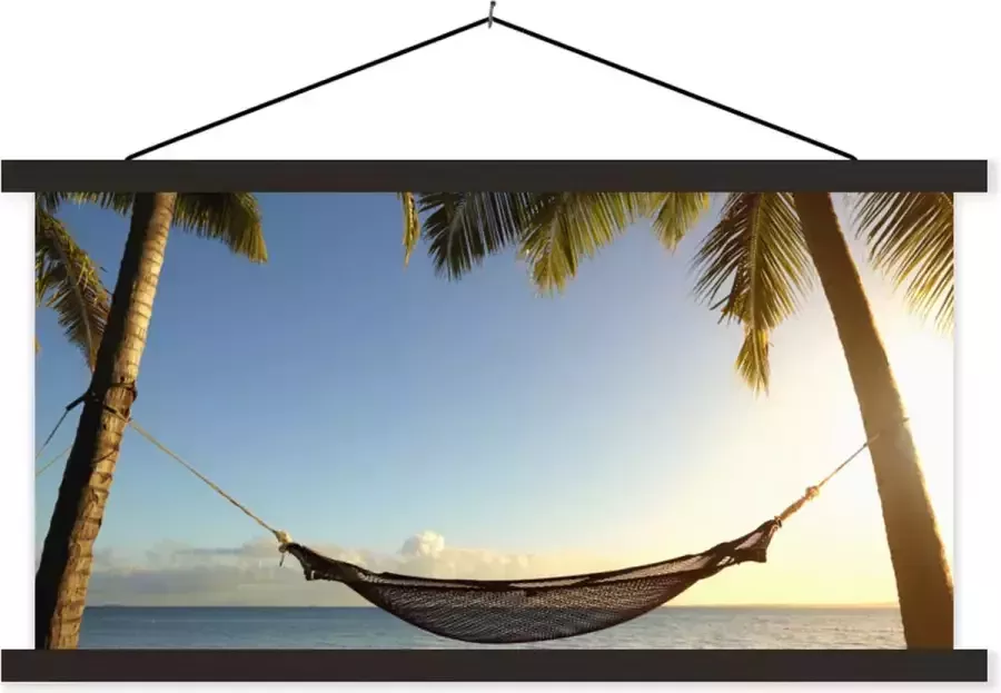 TextilePosters Posterhanger incl. Poster Schoolplaat Palmbomen Hangmat Lucht 120x60 cm Zwarte latten