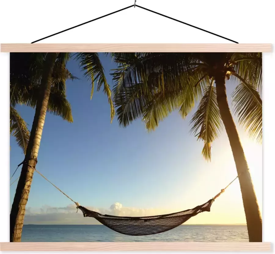 TextilePosters Posterhanger incl. Poster 120x90 cm Schoolplaat Palmbomen Hangmat Lucht Textielposter Blanke latten