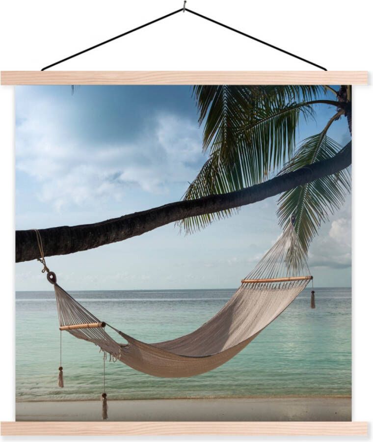 TextilePosters Posterhanger incl. Poster 120x120 cm Schoolplaat Palmboom Hangmat Strand Textielposter Blanke latten - Foto 1