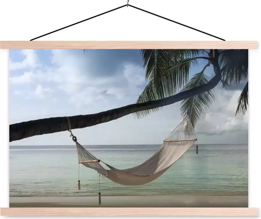 TextilePosters Posterhanger incl. Poster 120x80 cm Schoolplaat Palmboom Hangmat Strand Textielposter Blanke latten - Foto 1