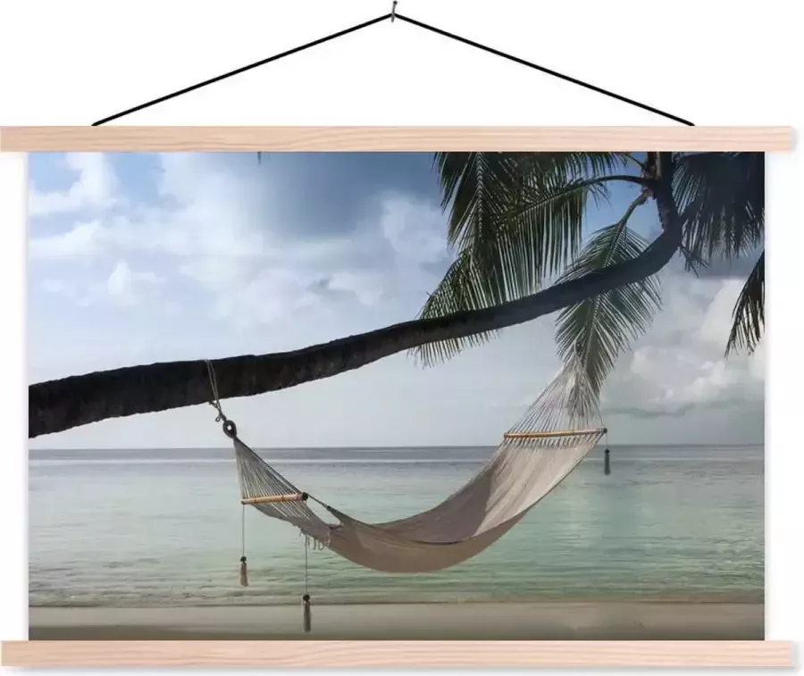 TextilePosters Posterhanger incl. Poster 150x100 cm Schoolplaat Palmboom Hangmat Strand Textielposter Blanke latten