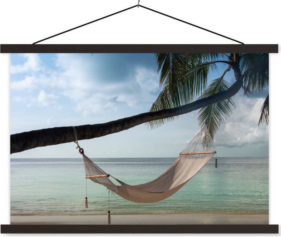 TextilePosters Posterhanger incl. Poster Schoolplaat Palmboom Hangmat Strand 150x100 cm Zwarte latten