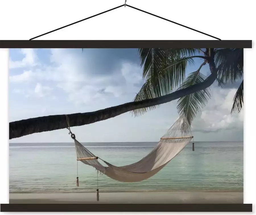 TextilePosters Posterhanger incl. Poster 150x100 cm Schoolplaat Palmboom Hangmat Strand Textielposter Zwarte latten
