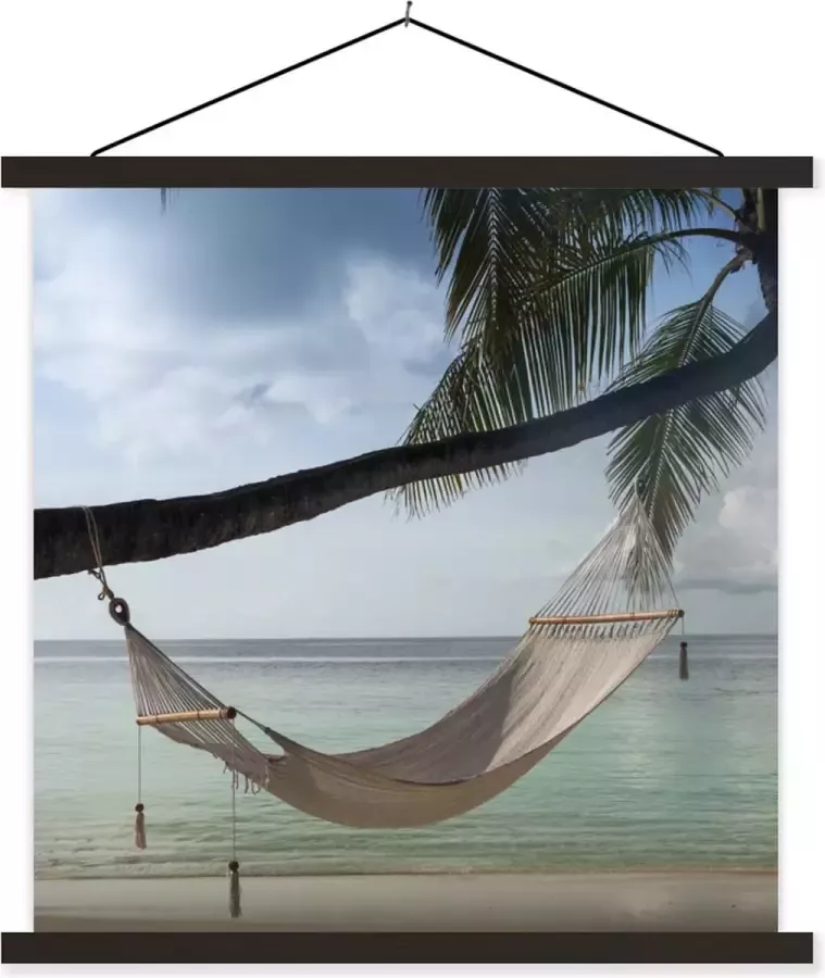 TextilePosters Posterhanger incl. Poster 90x90 cm Schoolplaat Palmboom Hangmat Strand Textielposter Zwarte latten