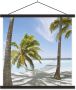 TextilePosters Posterhanger incl. Poster Schoolplaat Palmboom Hangmat Zand 120x120 cm Zwarte latten - Thumbnail 2