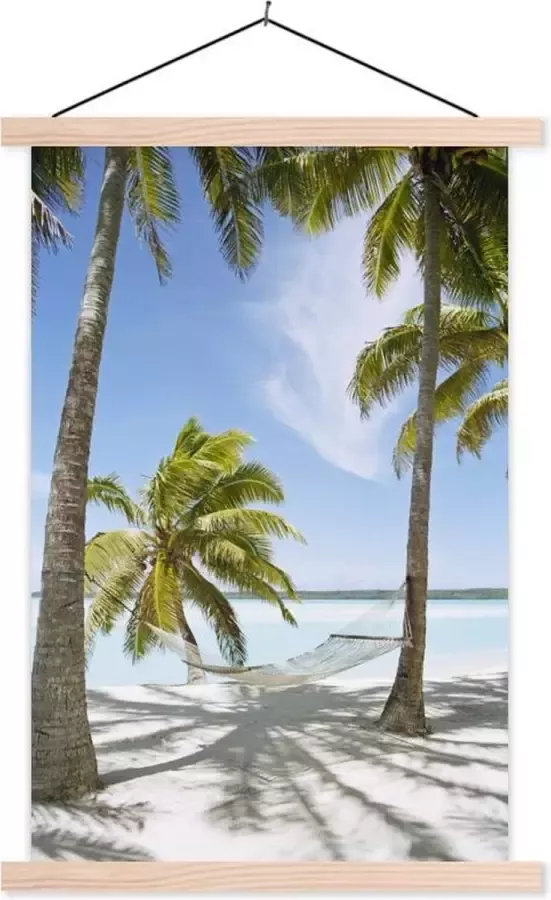 TextilePosters Posterhanger incl. Poster 40x60 cm Schoolplaat Palmboom Hangmat Zand Textielposter Blanke latten