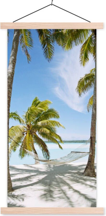 TextilePosters Posterhanger incl. Poster Schoolplaat Palmboom Hangmat Zand 40x80 cm Blanke latten