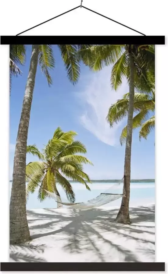 TextilePosters Posterhanger incl. Poster 60x90 cm Schoolplaat Palmboom Hangmat Zand Textielposter Zwarte latten