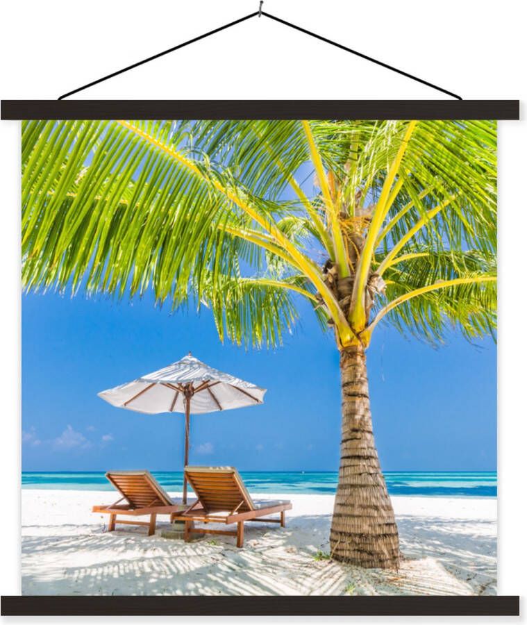 TextilePosters Posterhanger incl. Poster Schoolplaat Palmboom Strandstoel Parasol 40x40 cm Zwarte latten