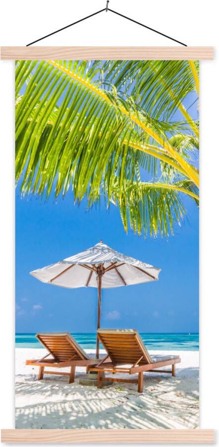 TextilePosters Posterhanger incl. Poster Schoolplaat Palmboom Strandstoel Parasol 40x80 cm Blanke latten