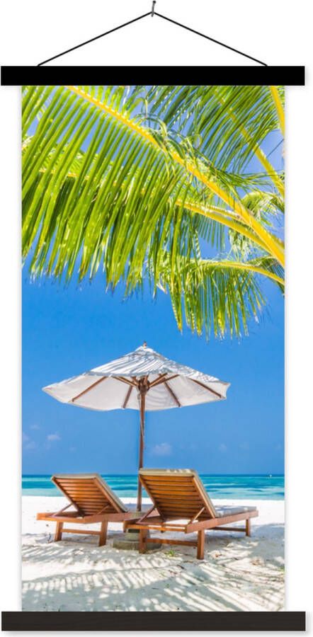 TextilePosters Posterhanger incl. Poster Schoolplaat Palmboom Strandstoel Parasol 40x80 cm Zwarte latten