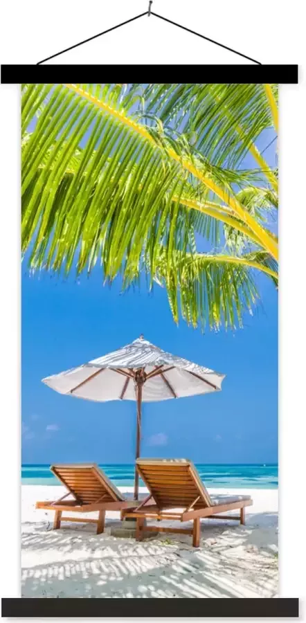 TextilePosters Posterhanger incl. Poster 40x80 cm Schoolplaat Palmboom Strandstoel Parasol Textielposter Zwarte latten
