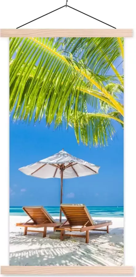 TextilePosters Posterhanger incl. Poster 60x120 cm Schoolplaat Palmboom Strandstoel Parasol Textielposter Blanke latten