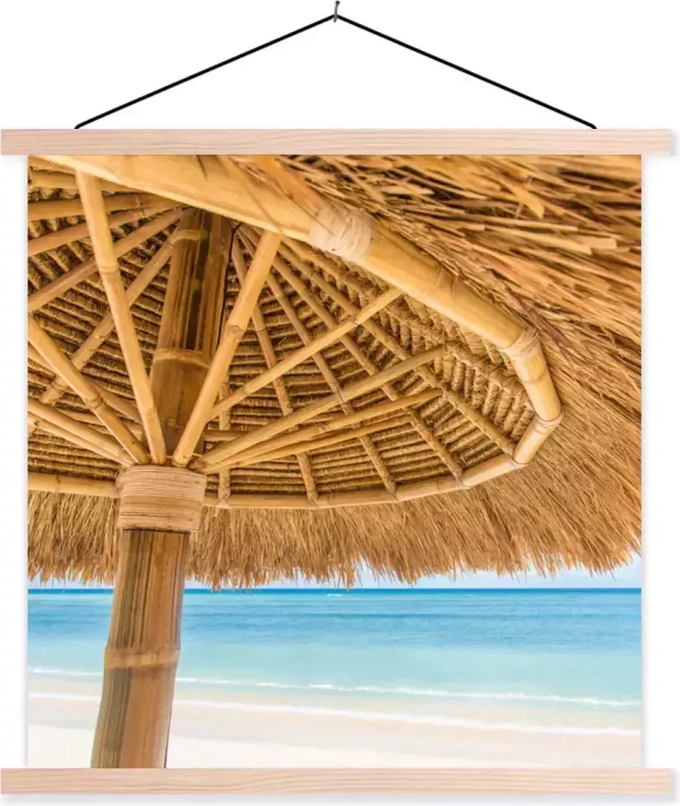 TextilePosters Posterhanger incl. Poster 120x120 cm Schoolplaat Parasol Strand Zee Tropisch Textielposter Blanke latten
