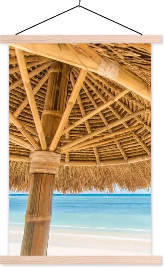 TextilePosters Posterhanger incl. Poster 120x180 cm Schoolplaat Parasol Strand Zee Tropisch Textielposter Blanke latten