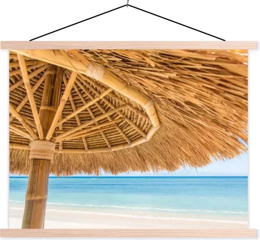 TextilePosters Posterhanger incl. Poster 120x90 cm Schoolplaat Parasol Strand Zee Tropisch Textielposter Blanke latten